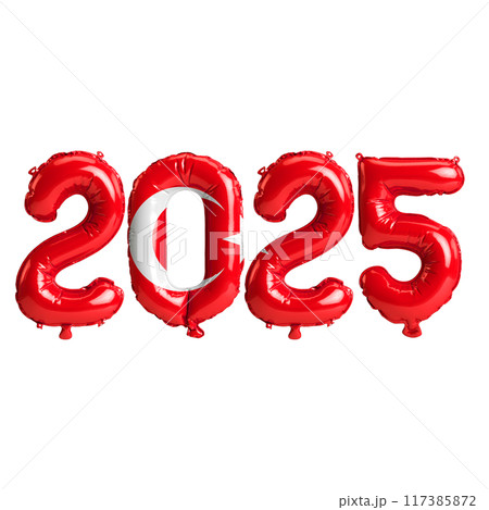 3D illustration of new year 2025 balloons on Turkey flag color, isolated on transparent background 3D illustration of new year 2025 balloons on Turkey flag color, isolated on transparent background 117385872