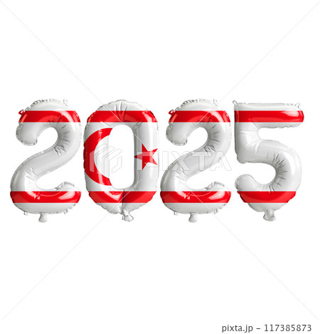 3D illustration of new year 2025 balloons on Turkish Republic of Northern Cyprus flag color, isolated on transparent background 3D illustration of new year 2025 balloons on Turkish Republic of Northern Cyprus flag color, isolated on transparent background 117385873