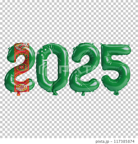 3D illustration of new year 2025 balloons on Turkmenistan flag color, isolated on transparent background 3D illustration of new year 2025 balloons on Turkmenistan flag color, isolated on transparent background 117385874