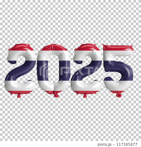 3D illustration of new year 2025 balloons on Thailand flag color, isolated on transparent background 3D illustration of new year 2025 balloons on Thailand flag color, isolated on transparent background 117385877