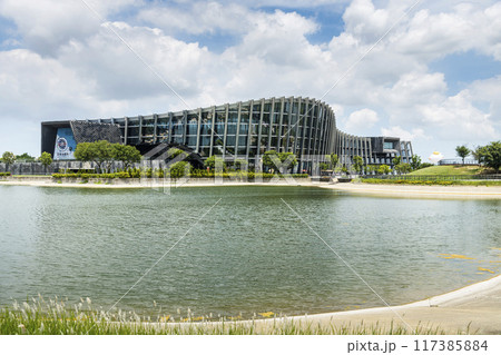 Modern building view of the Southern Branch of the National Palace Museum in Chiayi, Taiwan.  117385884