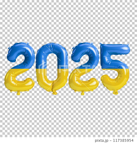 3D illustration of new year 2025 balloons on Ukraine flag color, isolated on transparent background 3D illustration of new year 2025 balloons on Ukraine flag color, isolated on transparent background 117385954