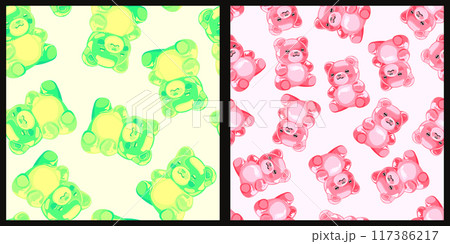 Vector seamless pattern set with colorful gummy bears on light background Vector seamless pattern set with colorful gummy bears on light background 117386217