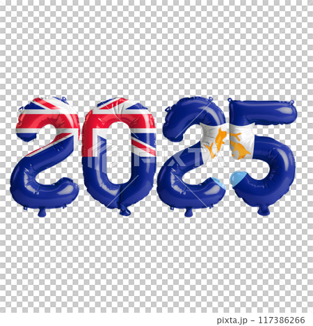 3D illustration of new year 2025 balloons on Anguilla flag color, isolated on transparent background 117386266