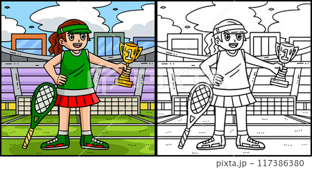 Tennis Female Player with Trophy Illustration Tennis Female Player with Trophy Illustration 117386380