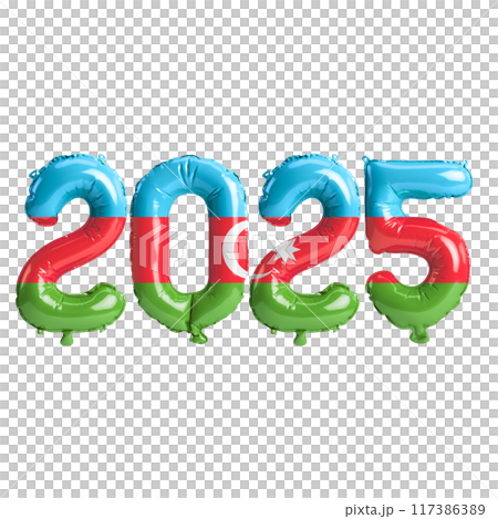 3D illustration of new year 2025 balloons on Azerbaijan flag color, isolated on transparent background 3D illustration of new year 2025 balloons on Azerbaijan flag color, isolated on transparent background 117386389