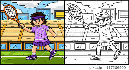 Tennis Female Player with a Racket Illustration 117386400