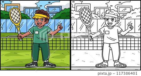 Tennis Coach with a Racket Coloring Illustration 117386401