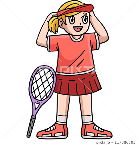 Tennis Female Player Fixing Hair Cartoon Clipart 117386503