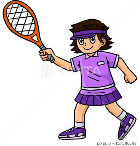 Tennis Female Player with a Racket Cartoon Clipart 117386508