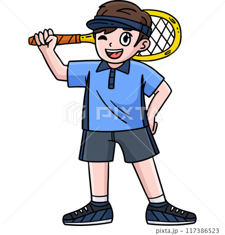 Tennis Boy with a Racket Cartoon Colored Clipart  117386523