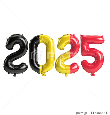 3D illustration of new year 2025 balloons on Belgium flag color, isolated on transparent background 3D illustration of new year 2025 balloons on Belgium flag color, isolated on transparent background 117386541