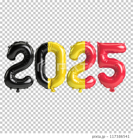 3D illustration of new year 2025 balloons on Belgium flag color, isolated on transparent background 3D illustration of new year 2025 balloons on Belgium flag color, isolated on transparent background 117386541