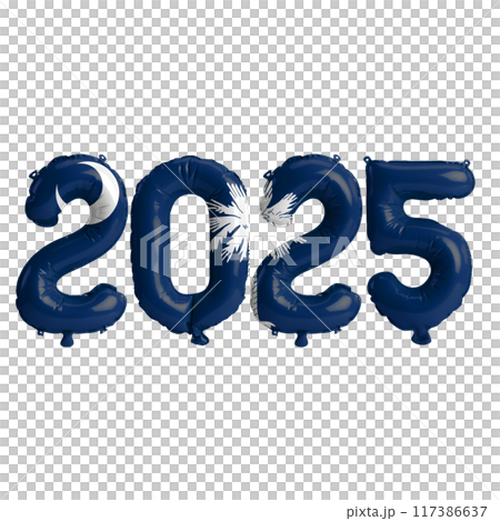 3D illustration of New Year 2025 balloons on the US state flag of South Carolina, isolated on a transparent background 3D illustration of New Year 2025 balloons on the US state flag of South Carolina, isolated on a transparent background 117386637