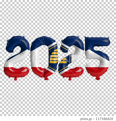 3D illustration of New Year 2025 balloons on the US state flag of Utah, isolated on a transparent background 117386820