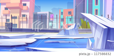 Broken ice on city river 117386832