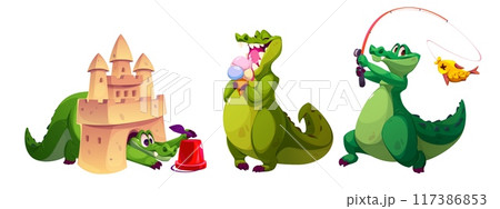 Comic crocodile characters set isolated on white 117386853