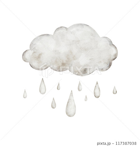 Pastel beige cartoon rainy clouds isolated on background. Hand drawn watercolor illustration for girl or boy childish educational, nursery art. weather icons. Symbols for forecasts of meteorology. Pastel beige cartoon rainy clouds isolated on background. Hand drawn watercolor illustration for girl or boy childish educational, nursery art. weather icons. Symbols for forecasts of meteorology. 117387038