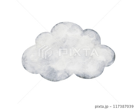 Pastel beige cartoon clouds isolated on background. Hand drawn watercolor illustration for girl or boy childish educational, nursery art. weather icons. Symbols for forecasts of meteorology. 117387039