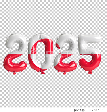 3D illustration of new year 2025 balloons on Greenland flag color, isolated on transparent background 117387198