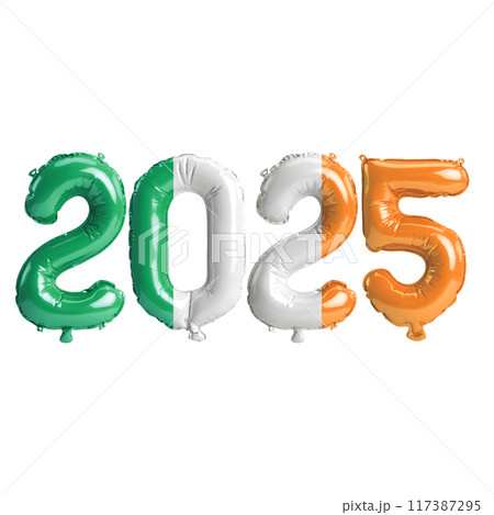 3D illustration of new year 2025 balloons on Ireland flag color, isolated on transparent background 3D illustration of new year 2025 balloons on Ireland flag color, isolated on transparent background 117387295