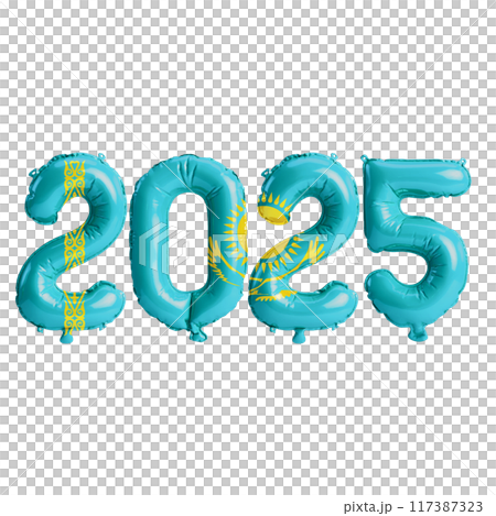 3D illustration of new year 2025 balloons on Kazakhstan flag color, isolated on transparent background 3D illustration of new year 2025 balloons on Kazakhstan flag color, isolated on transparent background 117387323