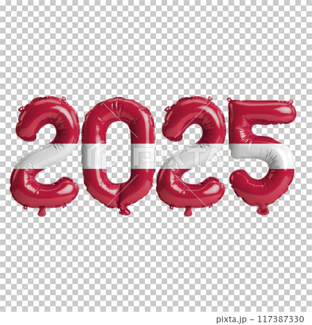 3D illustration of new year 2025 balloons on Latvia flag color, isolated on transparent background 3D illustration of new year 2025 balloons on Latvia flag color, isolated on transparent background 117387330