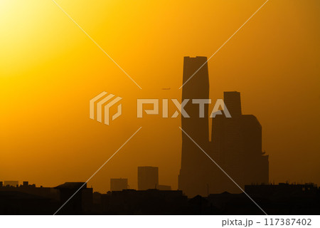A view of KAFD in the morning haze Saudi Arabia Riyadh A view of KAFD in the morning haze Saudi Arabia Riyadh 117387402