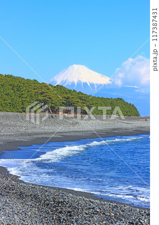 静岡県静岡市、三保の松原と富士山の風景 117387431