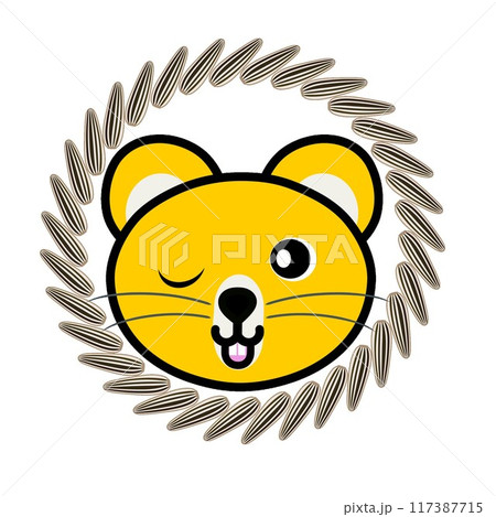 ヒマワリの種の飾り枠とハムスターのイラスト 117387715