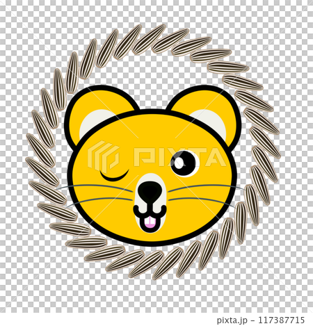 ヒマワリの種の飾り枠とハムスターのイラスト 117387715