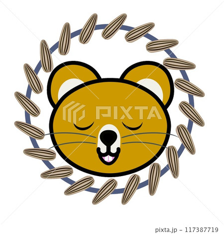 ヒマワリの種の飾り枠とハムスターのイラスト 117387719