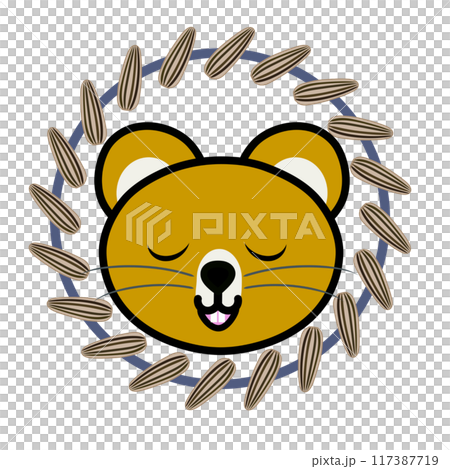 ヒマワリの種の飾り枠とハムスターのイラスト 117387719