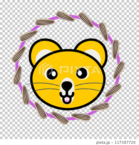 Sunflower seed decorative frame and hamster illustration 117387720