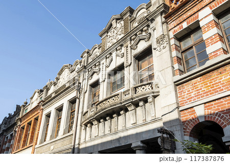 View of the Sanxia Old Street building in New Taipei City, Taiwan. The street is the baroque-style architecture built during Japanese rule.  117387876
