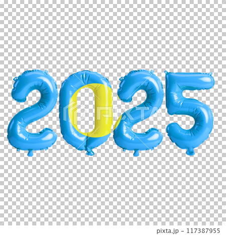 3D illustration of new year 2025 balloons on Palau flag color, isolated on transparent background 3D illustration of new year 2025 balloons on Palau flag color, isolated on transparent background 117387955