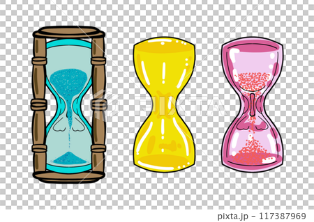 美麗的玻璃沙漏黃色/粉紅色/藍色/3色套裝 117387969