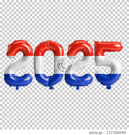 3D illustration of new year 2025 balloons on Paraguay flag color, isolated on transparent background 3D illustration of new year 2025 balloons on Paraguay flag color, isolated on transparent background 117388049