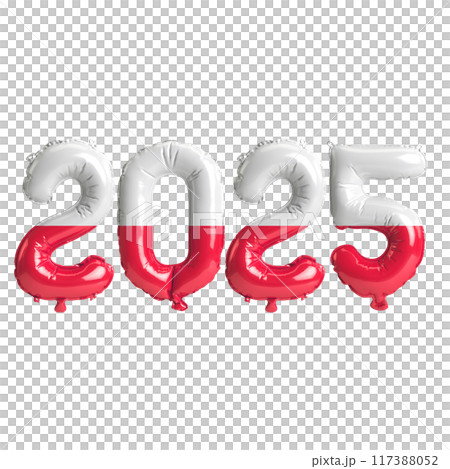 3D illustration of new year 2025 balloons on Poland flag color, isolated on transparent background 117388052