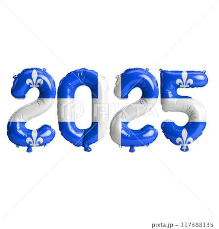 3D illustration of new year 2025 balloons on Quebec flag color, isolated on transparent background 3D illustration of new year 2025 balloons on Quebec flag color, isolated on transparent background 117388135