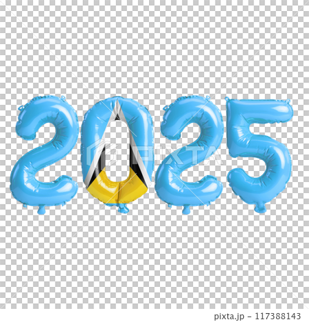3D illustration of new year 2025 balloons on Saint Lucia flag color, isolated on transparent background 3D illustration of new year 2025 balloons on Saint Lucia flag color, isolated on transparent background 117388143