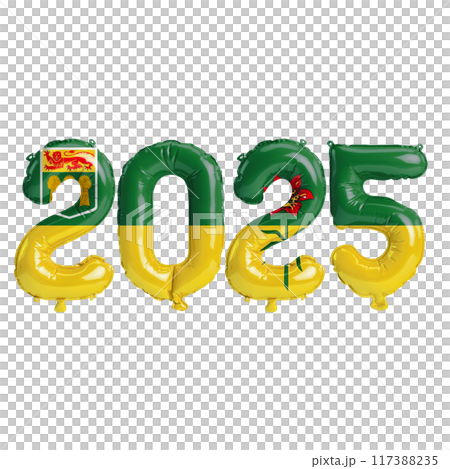 3D illustration of new year 2025 balloons on Saskatchewan flag color, isolated on transparent background 3D illustration of new year 2025 balloons on Saskatchewan flag color, isolated on transparent background 117388235