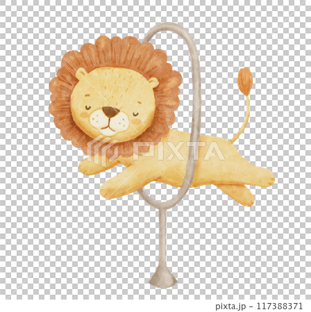 Watercolor circus lion. Funny retro animal. Watercolor circus lion. Funny retro animal. 117388371