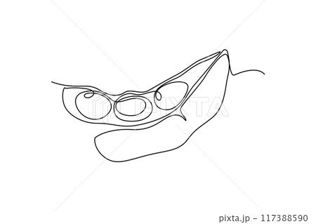 Continuous one line drawing of whole healthy organic green edamame for harvesting logo identity. Freshness Japanese pea concept for vegetable icon. Single line draw design vector graphic illustration 117388590