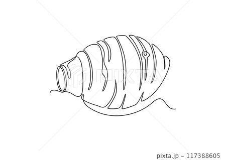 Single one line drawing whole healthy organic taro for harvest logo identity. Fresh tropical plant edible corm concept for root vegetable icon. Continuous line draw design graphic vector illustration 117388605