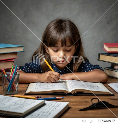 黙黙と勉学に勤しむ女の子 117388917