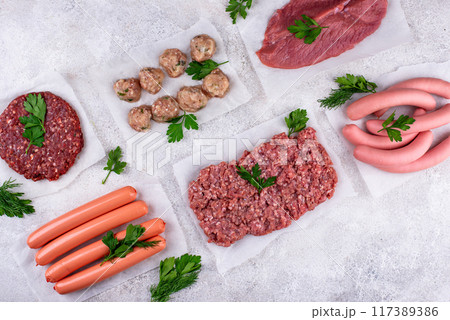 Assortment of different vegan plant based meat 117389386