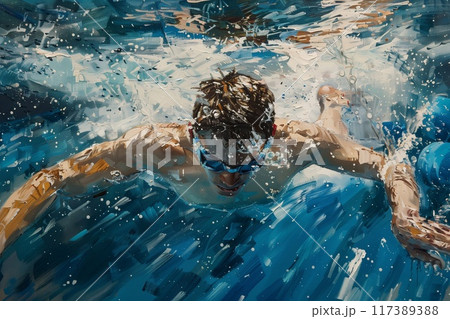 The man is swimming. Swimming competition. 117389388