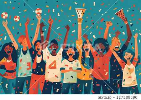 Cartoon people fans at sports competitions. 117389390