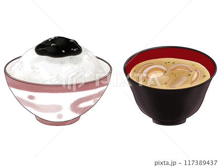 海苔の佃煮ご飯と味噌汁 117389437
